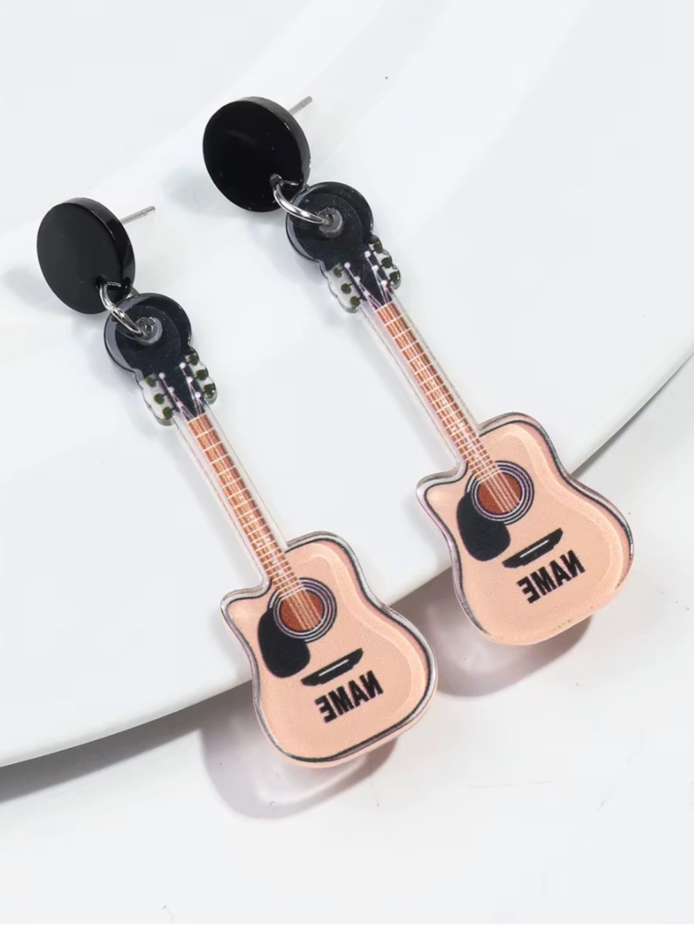 Acoustic Guitar Earrings Neutral Color Style Music Jewelry